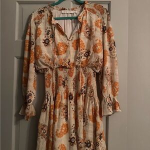 bishop + young Floral Mini Dress in Orange and Cream
